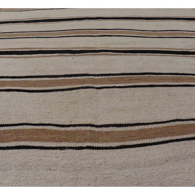 Traditional Turkish Vintage Kilim Rug With Ivory Field and Warm Brown Stripes For Sale - Image 3 of 12