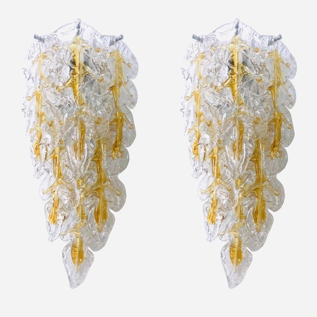 Mid-Century Modern Italian Murano Leaf Glass Wall Sconces from Mazzega, 1970s, Set of 8 For Sale - Image 13 of 14