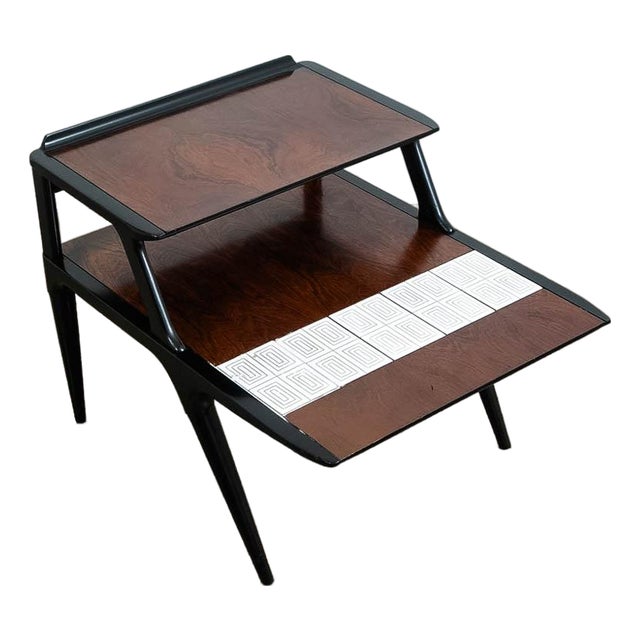 Late 20th Century Mid Century Modern Side Table Lane Cosmopolitan Tile Rosewood Wood Black Step Up For Sale