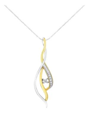 10K Yellow and White Gold Round Cut Diamond Accent Cascade 18" Pendant Necklace