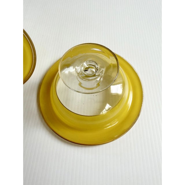 Early 20th Century Art Deco Glass Pedestal Compote or Candy Dish Yellow With Gold Trim, Fleur-De-Lis Handle For Sale - Image 12 of 16