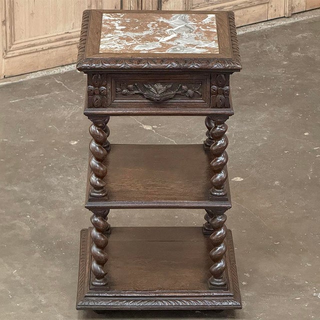 Coffee 19th Century French Renaissance Marble Top Nightstand ~ End Table For Sale - Image 8 of 12