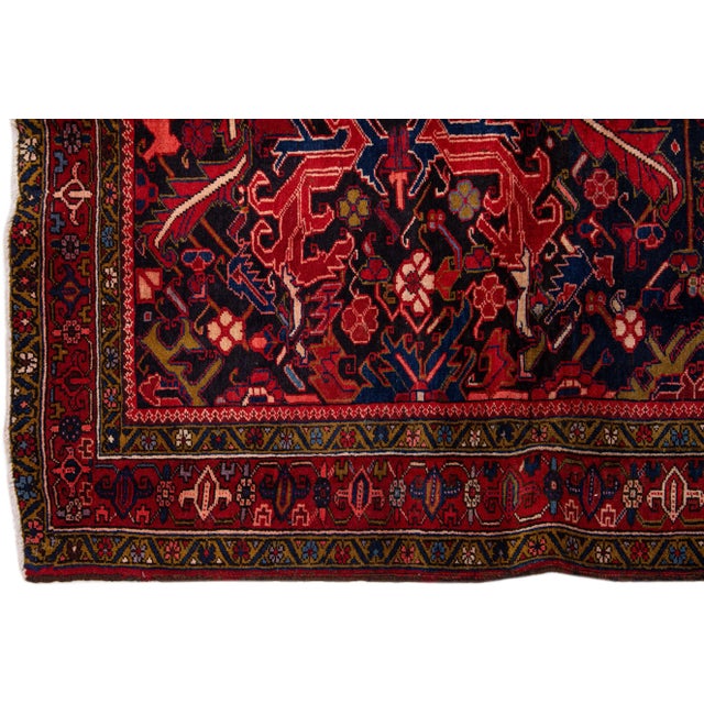 1960s Vintage Persian Hamadan Navy Blue Handmade All-Over Wool Runner For Sale - Image 4 of 6