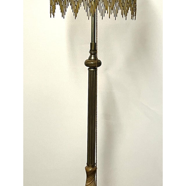 Antique Brass and Onyx Beaded Glass Shade Floor Lamp, 1950s For Sale - Image 4 of 9