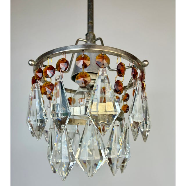 Mid 19th Century Chrome Crystal Pendant Lights With Amber Octagon Details – Pair For Sale - Image 11 of 11