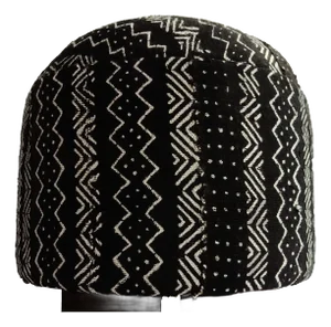 Custom Made Ottoman/Footstool W/ African Malian Black & White Mud Cloth Textile 16" H