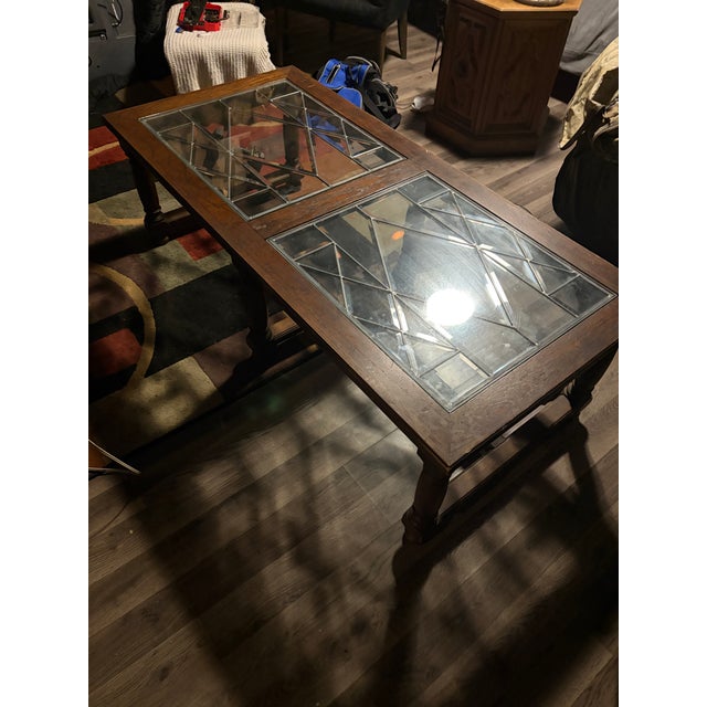 Wood Mid-Century Coffee Table With Removable Lead Tudor Glass Cames For Sale - Image 7 of 7