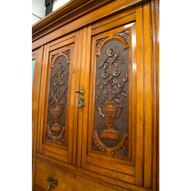 Antique Edwardian Walnut Compact Combination Wardrobe, 1900s For Sale - Image 5 of 9
