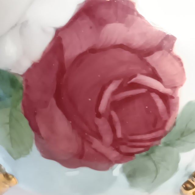 VTG Floral Handpainted Porcelain Jardiniere Rose Bowl Vase Gold Three Footed 5" For Sale - Image 13 of 17