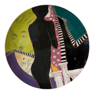 1980s Lois Barton Hand-Painted Figurative Modernist Art Ceramic Decorative Plate