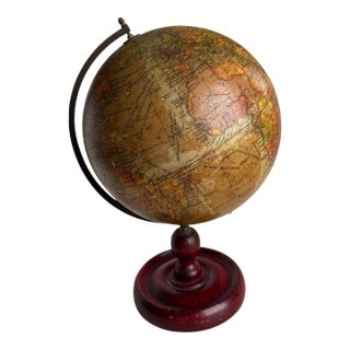 1940s–1950s English Geographia 8-Inch Terrestrial Globe on Turned Red Wood Base For Sale