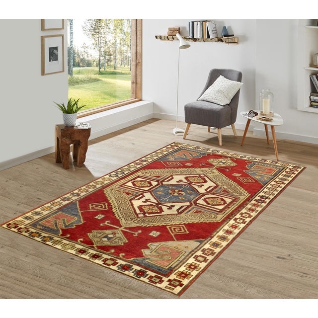 Pasargad Home Vintage Kazak Rust Wool Area Rug, 4' 1'' X 5' 9'' For Sale - Image 4 of 5