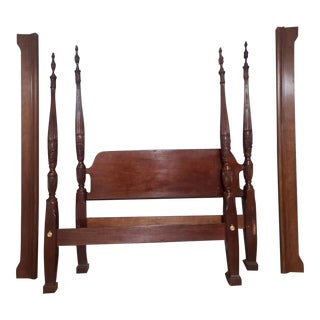 Solid Mahogany Queen Size Rice Carved Four Poster Bed Williamsburg Federal Style For Sale