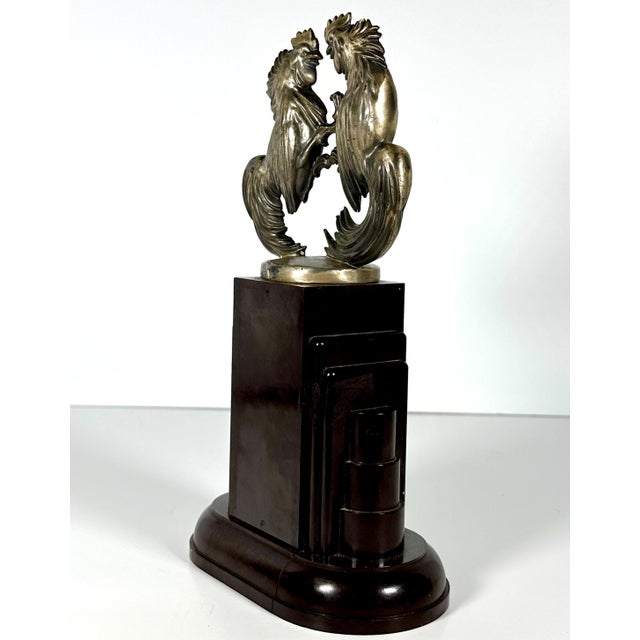 Early 20th Century Fighting Roosters Automobile Radiator Mascot Hood Ornament on Bakelite Trophy Base For Sale - Image 4 of 10