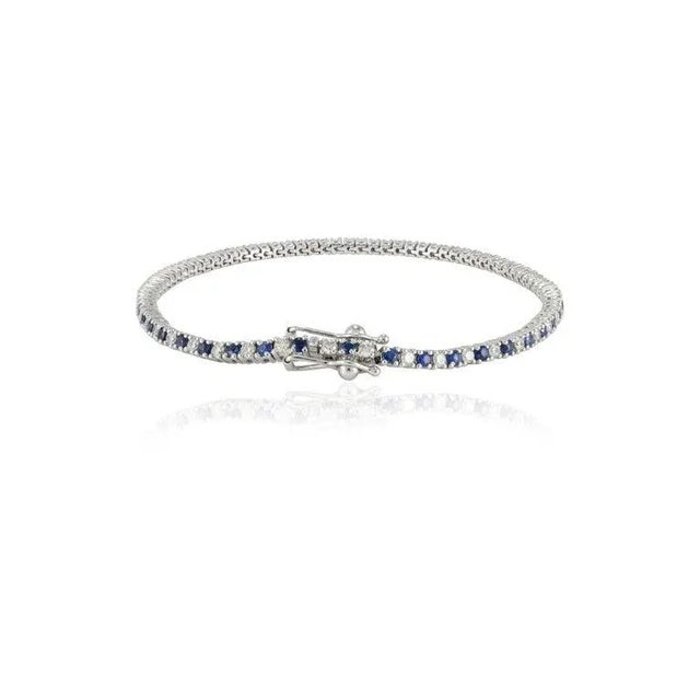Not Yet Made - Made To Order 18k White Gold 1.39ct Natural Blue Sapphire and Diamond Tennis Bracelet For Sale - Image 5 of 13