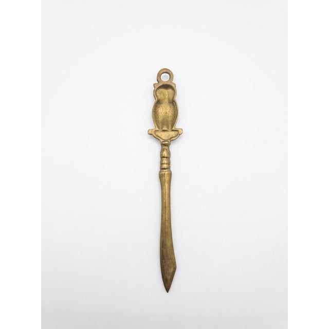 English Vintage Mid-Century Cast Brass Wise Owl Figural Letter Opener For Sale - Image 3 of 5