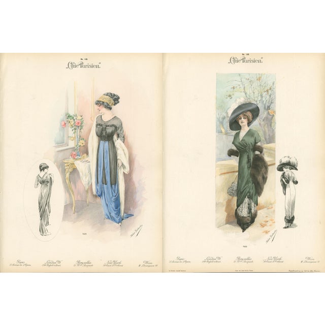 Pair of Antique Chic Parisien Fashion Plates, 1910 For Sale