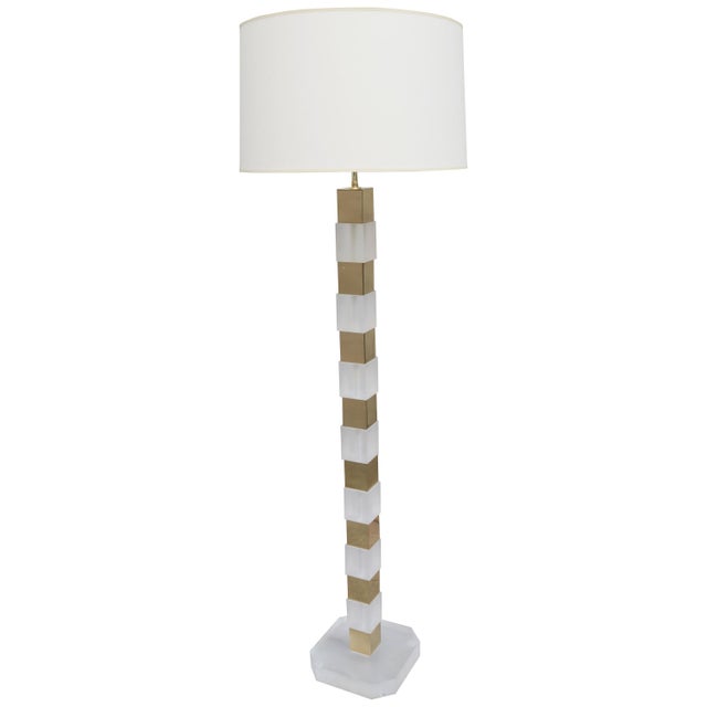 Metal 1970s Modernist Lucite and Brass Floor Lamp For Sale - Image 7 of 18