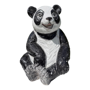 Vintage Large Crackle Glazed Seated Panda Ceramic Sculpture