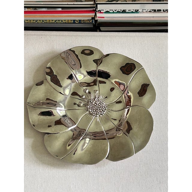 Silver Vintage Silverplate Flower Catchall Dish For Sale - Image 8 of 11