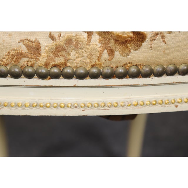 19th C Pair Louis XVI Style Paint Decorated French Side Chairs For Sale - Image 9 of 12