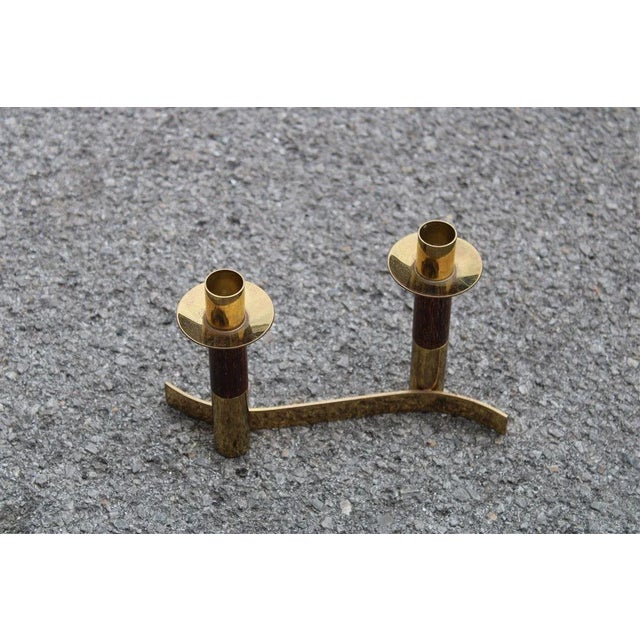 Wood Italian Brass Rosewood Candleholder, 1950s For Sale - Image 7 of 7