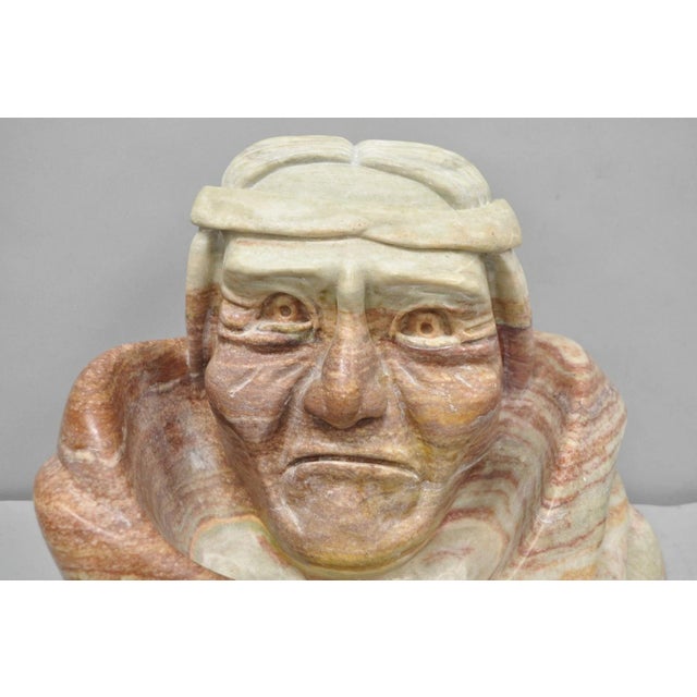 Late 20th Century Vintage Seymour Shuren Modern Carved Pink Marble Native American Bust Sculpture For Sale - Image 5 of 18