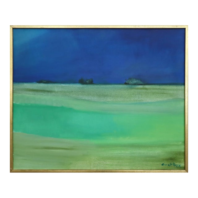 Mid-Century Modern 'Where the Sky Deepens' Swedish Original Abstract Landscape Oil Painting, Framed For Sale