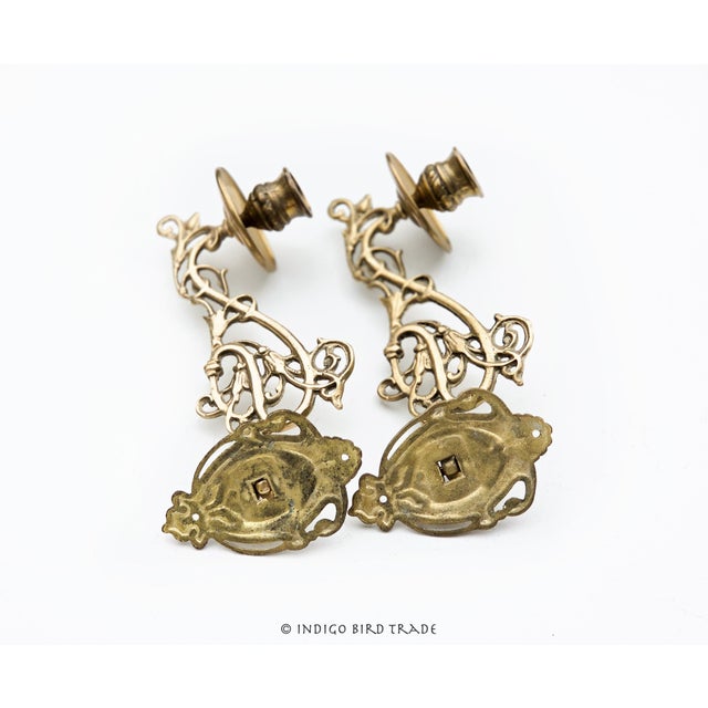 Metal Early 20th Century Art Nouveau French Brass Ornate Piano Wall Candle Sconces - Set of 2 For Sale - Image 7 of 7