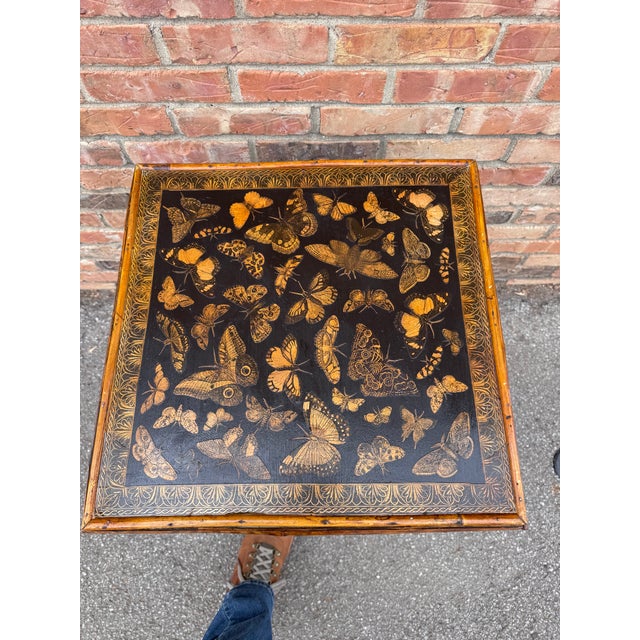 Wood 19th Century Decoupage Bamboo Side Table For Sale - Image 7 of 7