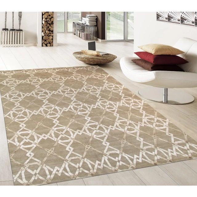 Pasargad Home Modern Silk & Wool Area Rug, 8' 1" X 10' 1", Mocha For Sale - Image 4 of 5