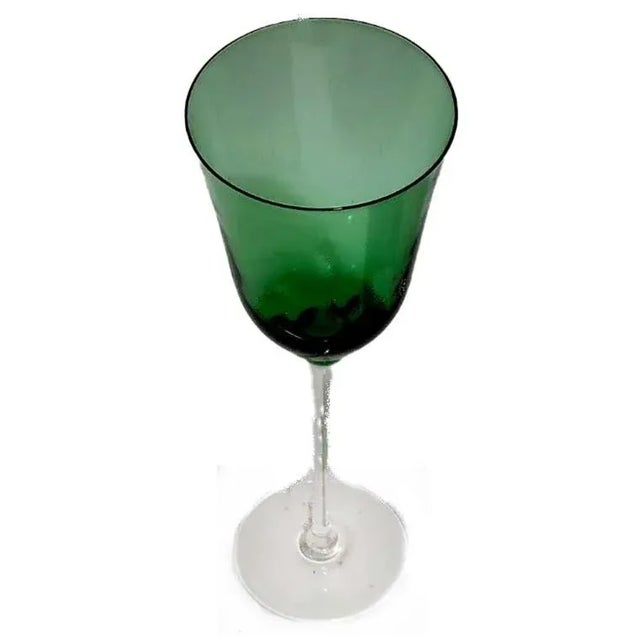 Set of 12 green glass water goblets, green bowl, clear stem, 10 1/2 Oz, Made by Steelite International in the Czech...