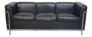 Vintage LC2/3 Three-Seater Sofa in Black Pelle Leather by Le Corbusier, 2000s