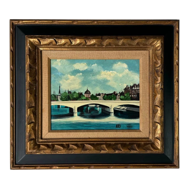 Vintage Marx Parisian River Landscape Scene Oil Painting, Framed For Sale
