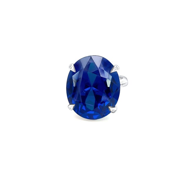 Traditional Natural Solitaire Composite Sapphire Ring 6.5 14k WG 16.63 TCW Certified For Sale - Image 3 of 11