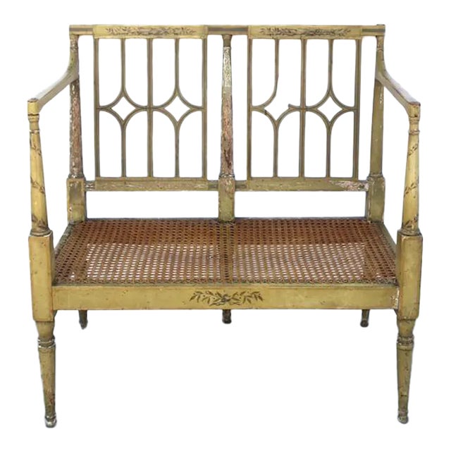 Wicker Cane and Painted Wood Loveseat Bench Chairish