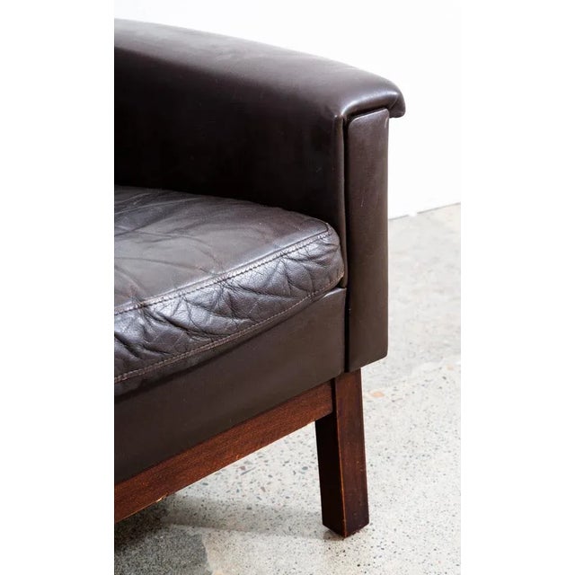 1960s Mid Century Danish Modern Lounge Chair Brown Leather Armchair Denmark Wood Frame For Sale - Image 10 of 12