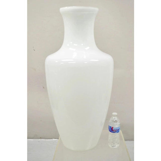 Modern Large White Cased Blown Glass 30" Urn Form Floor Flower Vase Vessel. Circa Late 20th Century. Measurements: 30.5" H...
