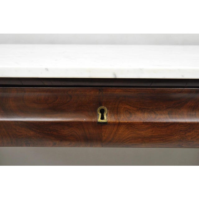 Mid 19th Century Antique French Empire Mahogany White Marble Top Console Hall Table W/ Drawer For Sale - Image 5 of 18