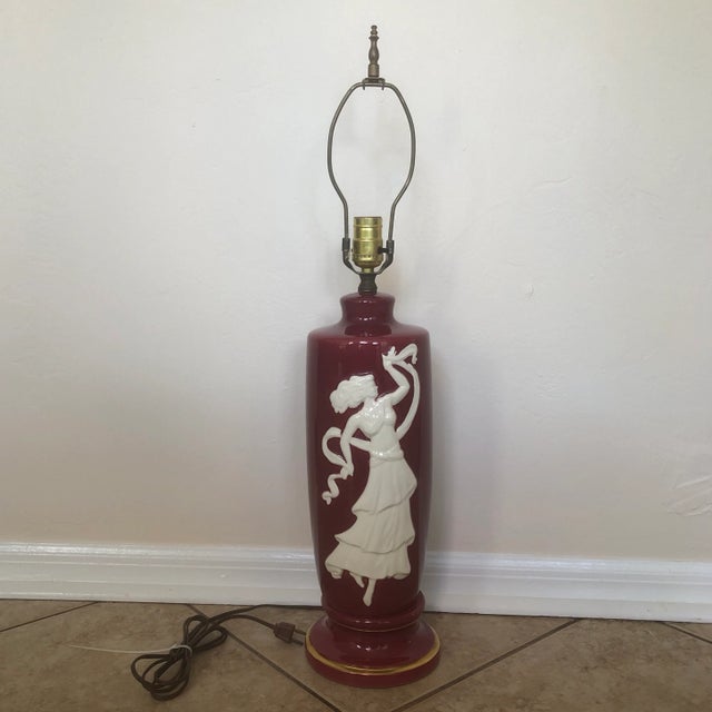 Vintage Mid-Century Modern Art Deco Ceramic Table Lamp With Dancing Woman For Sale - Image 9 of 9