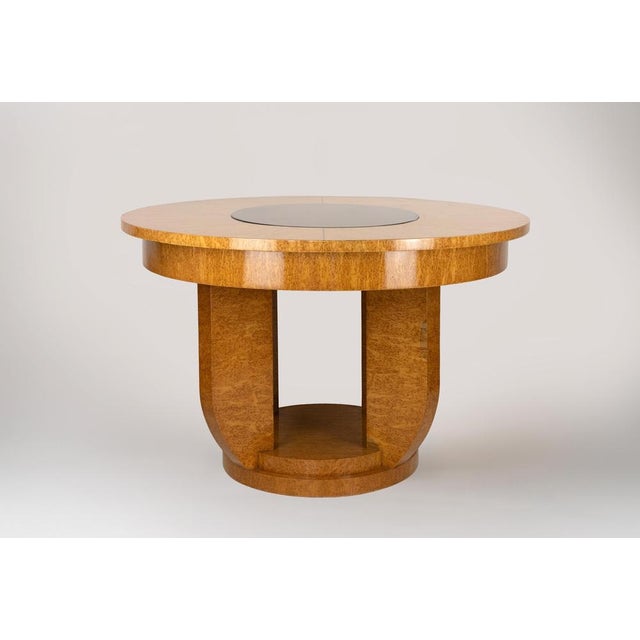 Art Deco Round Dining Table in Bird’s-Eye Maple and Ebonized Glass, 1930s For Sale - Image 3 of 8