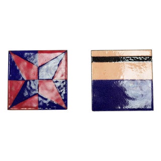 Small Square Enameled Metals attributed to Ettore Sottsass for Il Sestante, Italy, 1958, Set of 2 For Sale