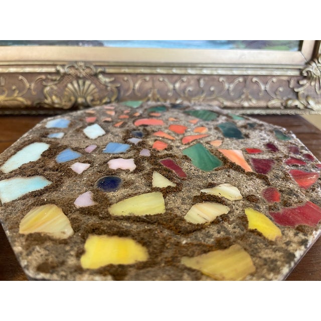 Pair of Vintage Mosaic Glass and Concrete Octagonal Stepping Stones For Sale - Image 9 of 10