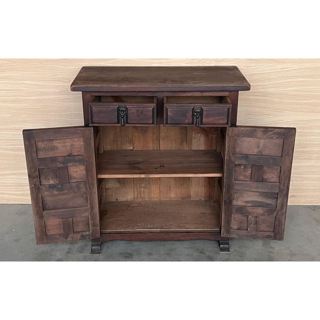 19th Spanish Baroque Carved Walnut Narrow Two Drawer Credenza or Buffet For Sale - Image 11 of 18