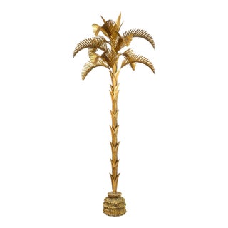 Monumental Vintage Hollywood Regency Style 10' Brass Palm Tree Floor Sculpture For Sale