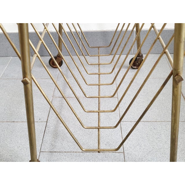 1950s Vintage Brass and Marble Rolling Magazine Rack, 1950s For Sale - Image 5 of 13
