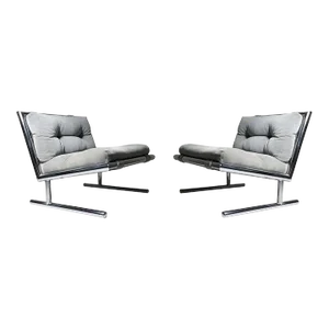 Vintage Sled Base Chrome Lounges by Arthur Umanoff for Directional - A Pair