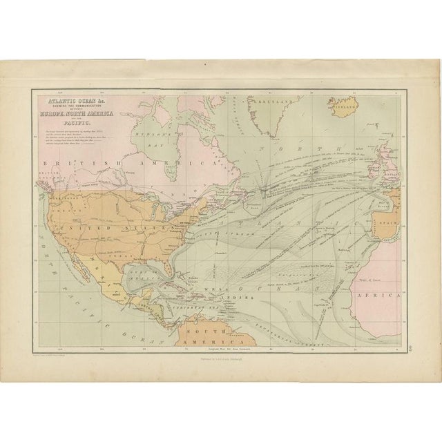 Antique Chart of the Atlantic Ocean, 1870 For Sale - Image 3 of 12