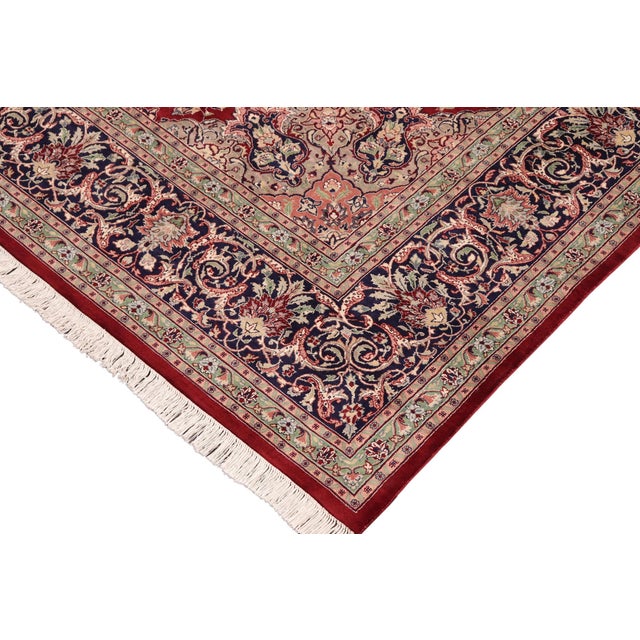 Shabby Chic Shabby Chic Isphan Pak-Persian Red/Blue Wool&Silk Rug - 10'0'' X 13'9'' For Sale - Image 3 of 8