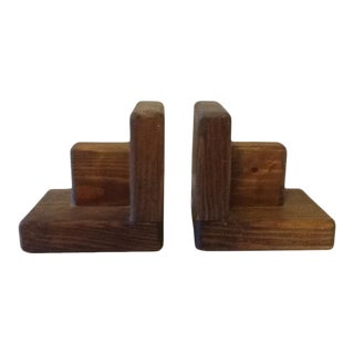 Solid Wood Block Handcrafted Art Deco Bookends For Sale